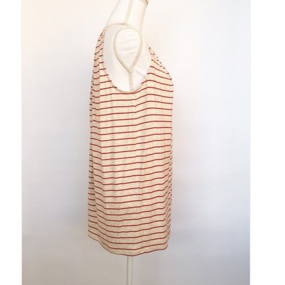 NWT Max Studio Sleeveless Tank Top Tunic Size M Red Oatmeal Striped Split Neck - Picture 4 of 10